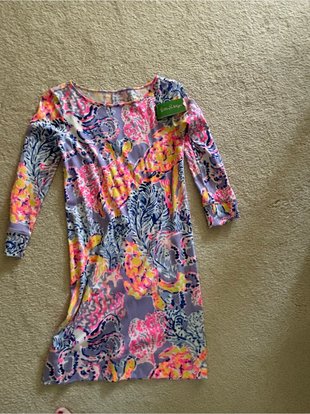 Lilly Pulitzer Lavender Floral Casual Dress with Pink and Yellow Accents